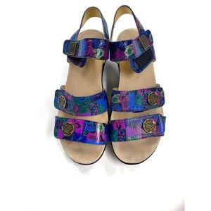 Alegria Olivia Crafty Floral Geometric Pink Purple Blue Strap Sandals Sz 39